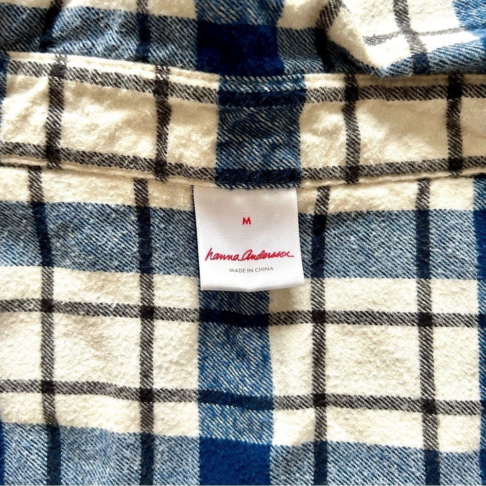 Hanna Andersson Women’s 100% Cotton Flannel Blue and Cream Button Down Sz M EUC - Picture 7 of 13